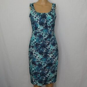 LAVIA 18 Teal White Scoop Neck Bodycon Mini Dress Abstract Splatter Paint Print